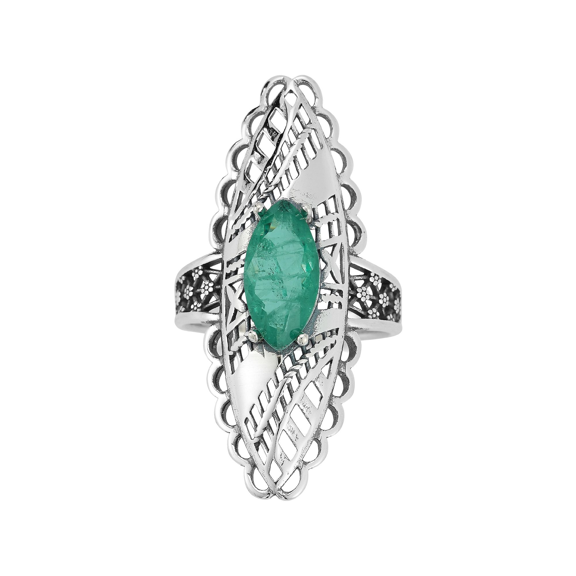 Sunkissed Sterling Sterling Silver Oxidized Lab-Created Emerald Triplet Rin