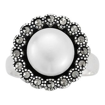 Sunkissed Sterling Sterling Silver Oxidized Cubic Zirconia and Cultured Freshwater Pearl Ring