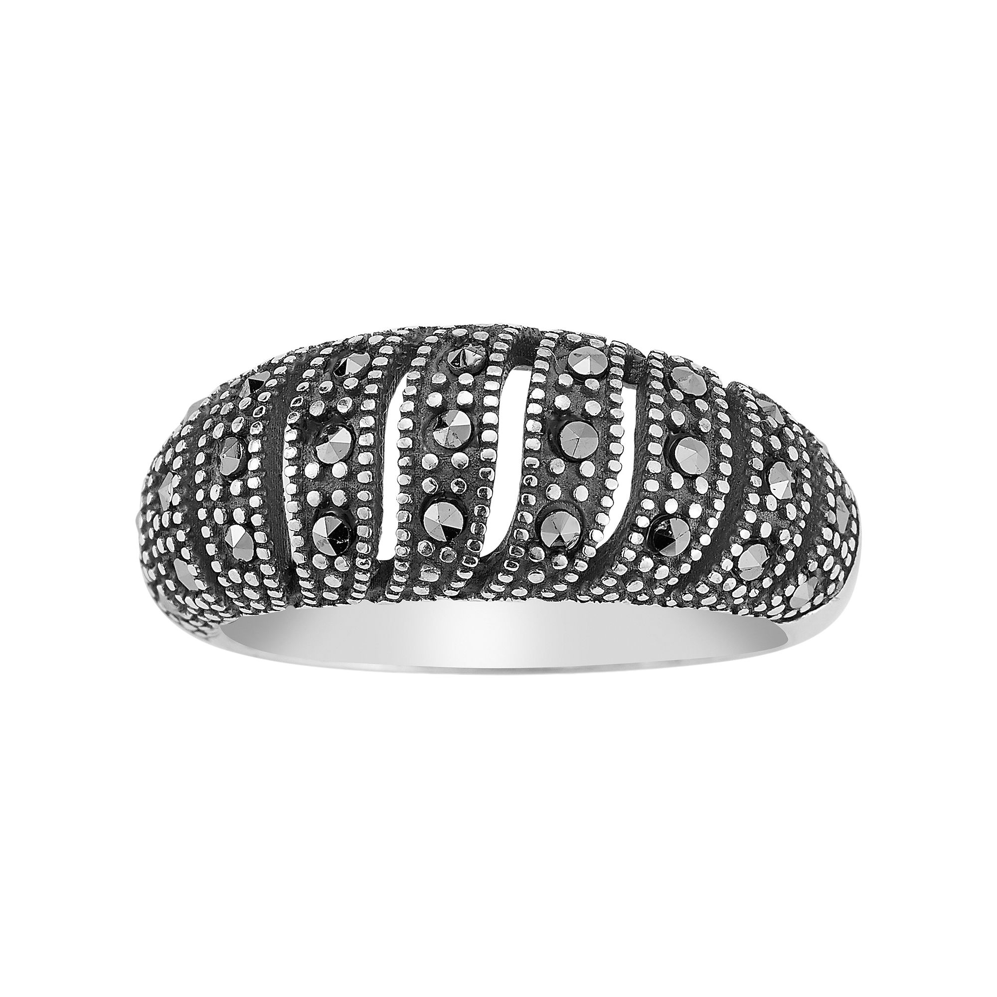 Sunkissed Sterling Sterling Silver Oxidized Cubic Zirconia Wave Dome Ring, 
