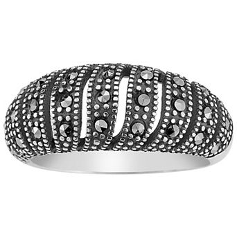 Sunkissed Sterling Sterling Silver Oxidized Cubic Zirconia Wave Dome Ring