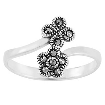 Sunkissed Sterling Sterling Silver Oxidized Bypass Flower Cubic Zirconia Ring