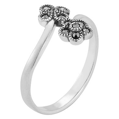 Sunkissed Sterling Sterling Silver Oxidized Bypass Flower Cubic Zirconia Ring