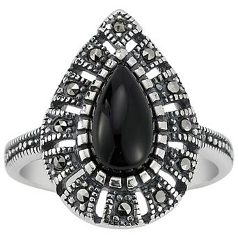 Sunkissed Sterling Sterling Silver Oxidized Black Onyx & Cubic Zirconia Ring
