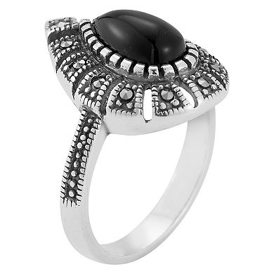 Sunkissed Sterling Sterling Silver Oxidized Black Onyx & Cubic Zirconia Ring