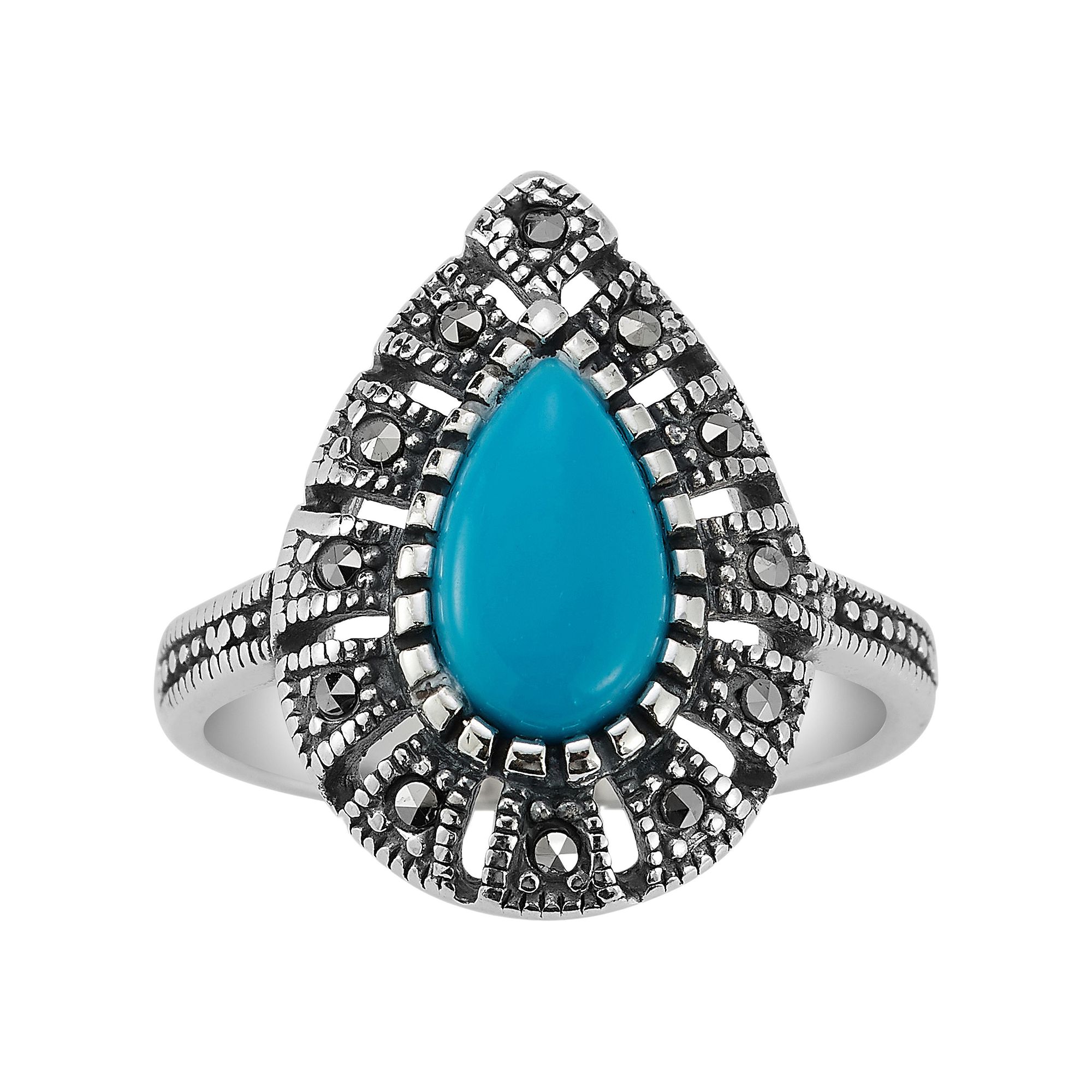 Sunkissed Sterling Sterling Silver Oxidized Pear Shaped Turquoise & Cubic Z