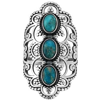 Sunkissed Sterling Sterling Silver Oxidized Tri Turquoise Ring