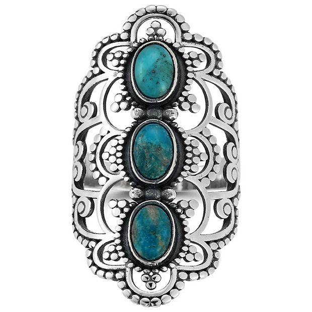 Sunkissed Sterling Sterling Silver Oxidized Tri Turquoise Ring