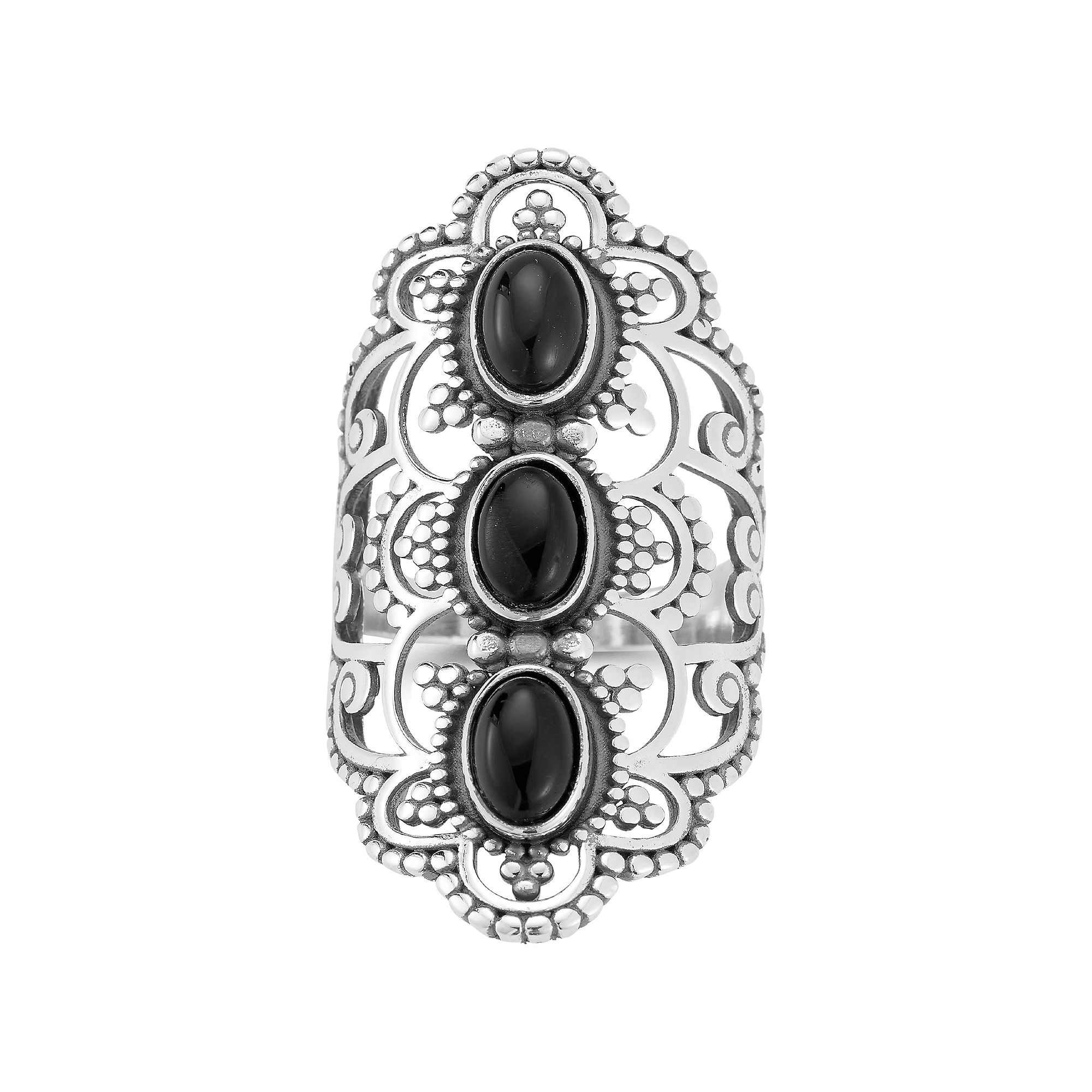 Sunkissed Sterling Sterling Silver Oxidized Tri Black Onyx Ring, Womens, S