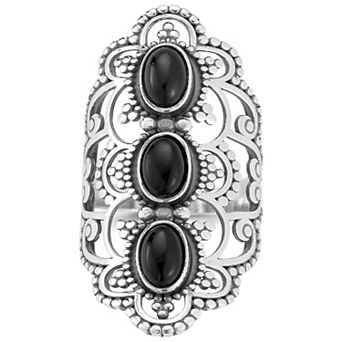 Sunkissed Sterling Sterling Silver Oxidized Tri Black Onyx Ring