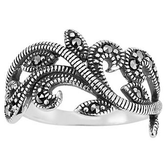 Sunkissed Sterling Sterling Silver Oxidized Leaf Cubic Zirconia Ring