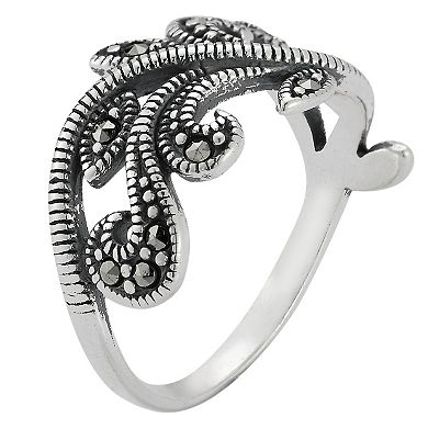 Sunkissed Sterling Sterling Silver Oxidized Leaf Cubic Zirconia Ring