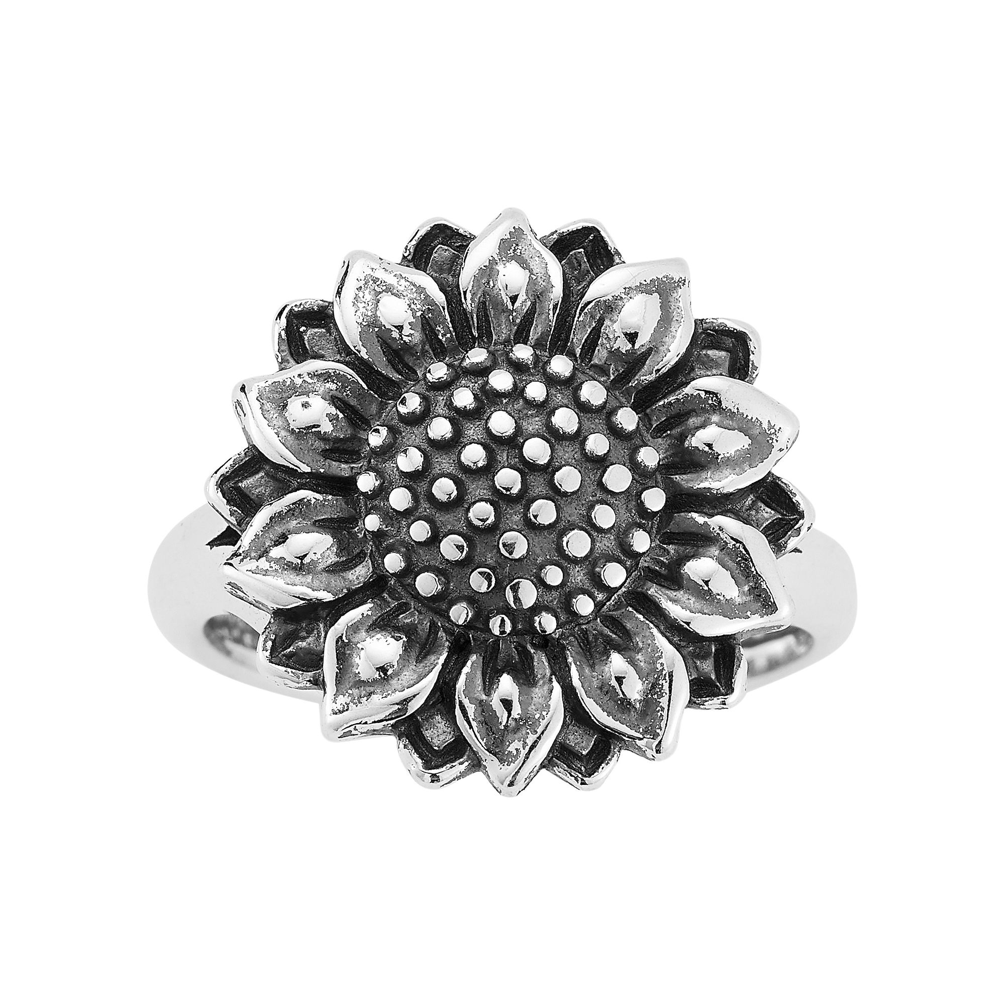 Sunkissed Sterling Sterling Silver Oxidized Sunflower Cubic Zirconia Ring, 