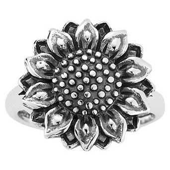 Sunkissed Sterling Sterling Silver Oxidized Sunflower Cubic Zirconia Ring
