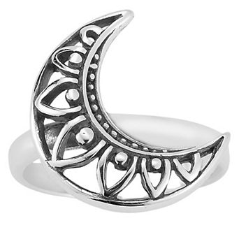 Sunkissed Sterling Rhodium Over Sterling Silver Open Moon Ring