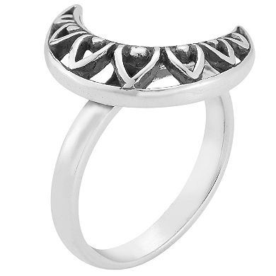 Sunkissed Sterling Rhodium Over Sterling Silver Open Moon Ring