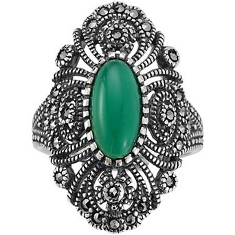 Sunkissed Sterling Sterling Silver Oxidized Green Onyx & Cubic Zirconia Ring