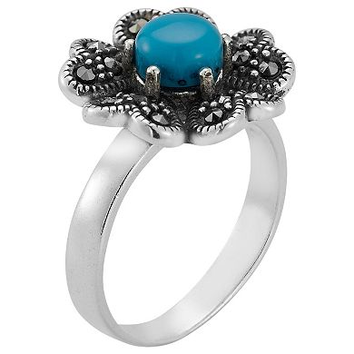 Sunkissed Sterling Sterling Silver Oxidized Turquoise & Cubic Zirconia Flower Ring