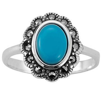 Sunkissed Sterling Rhodium Over Sterling Silver Round Simulated Turquoise & Cubic Zirconia Ring