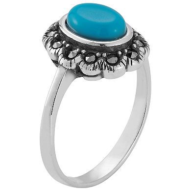 Sunkissed Sterling Rhodium Over Sterling Silver Round Simulated Turquoise & Cubic Zirconia Ring