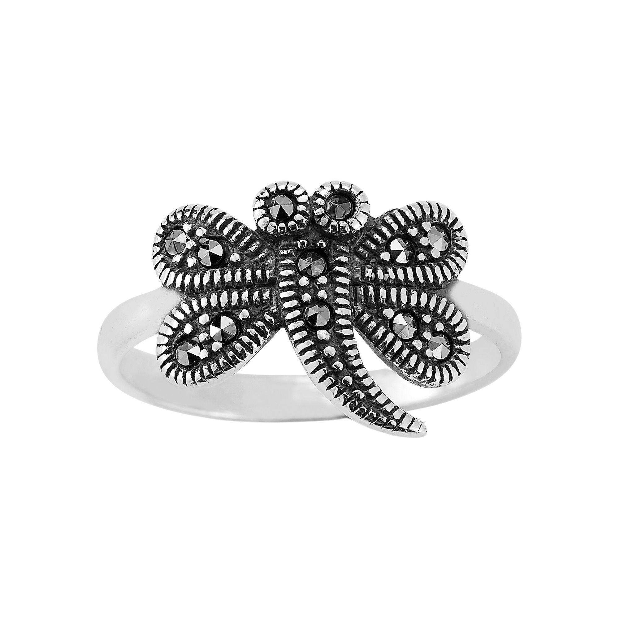 Sunkissed Sterling Sterling Silver Oxidized Cubic Zirconia Dragonfly Ring, 