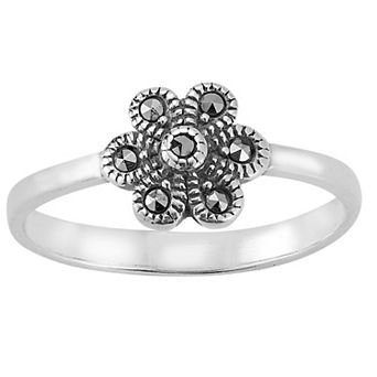 Sunkissed Sterling Cubic Zirconia Oxidized Flower Ring
