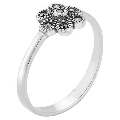 Sunkissed Sterling Cubic Zirconia Oxidized Flower Ring