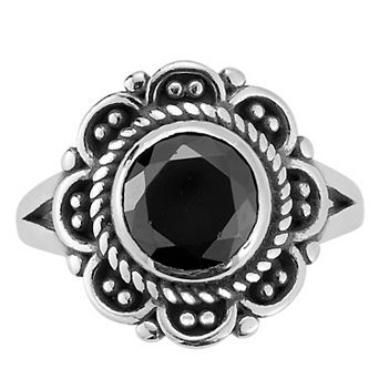 Sunkissed Sterling Oxidized Black Onyx Flower Ring