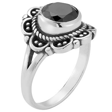 Sunkissed Sterling Oxidized Black Onyx Floral Ring
