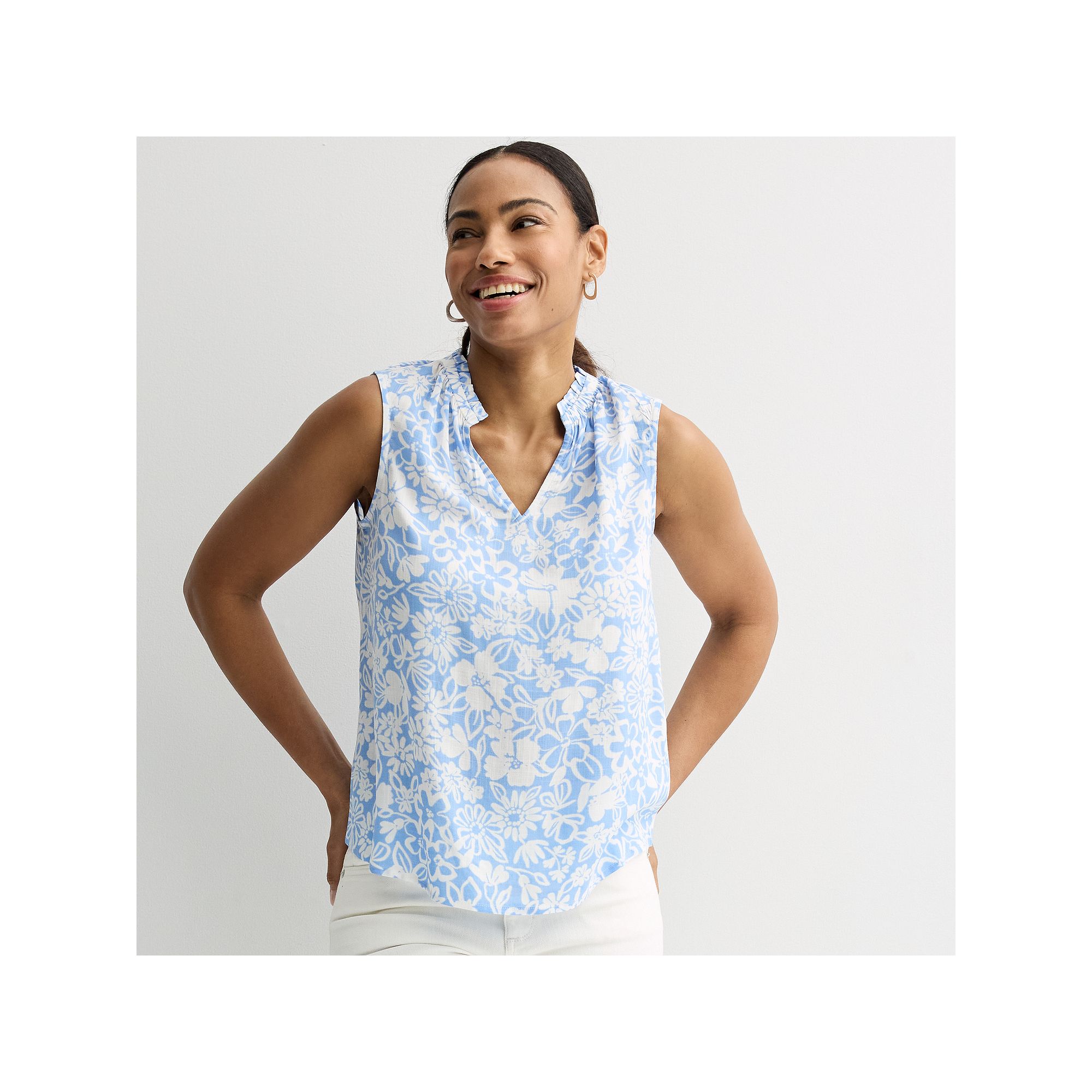 Womens Sonoma Goods For Life® Ruffle Collar Tank Top, Size: XS, Blue Line