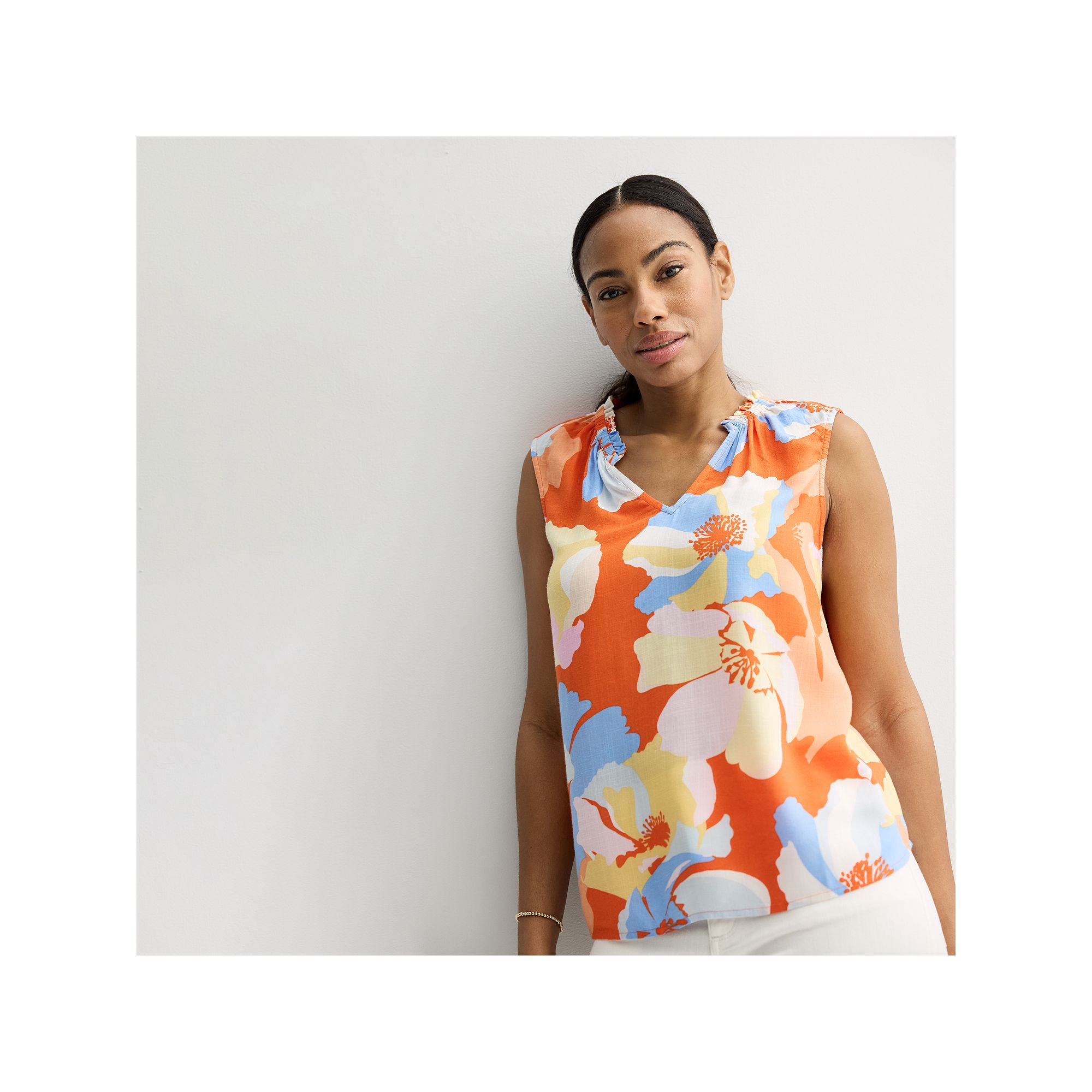 Womens Sonoma Goods For Life® Ruffle Collar Tank Top, Size: XS, Orange Te