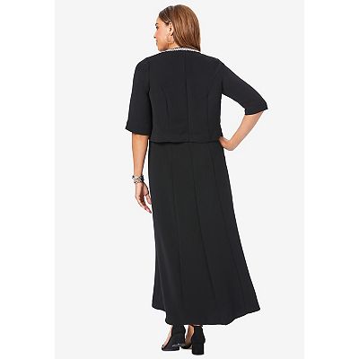 Jessica London 2-Piece Beaded Jacket Dress - 26 W, Black Beaded Neck
