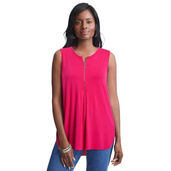 Jessica London Women's Plus Size Stretch Knit Hi-Low Zip Tunic
