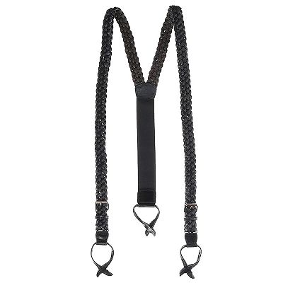 The British Belt Company Men's Leather Turner Braided Button-end Suspenders - Black