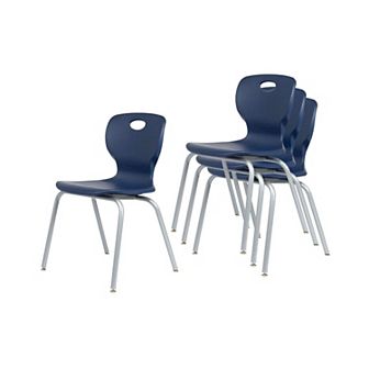 School Student Stack Chair - Comfortable Molded Seat with Robust Riveted Frame - Pack of 4 Chairs