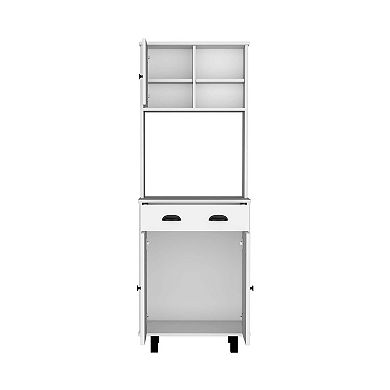 Kitchen Pantry 67" H with Two Cabinets, Two Open Shelves, and One Drawer