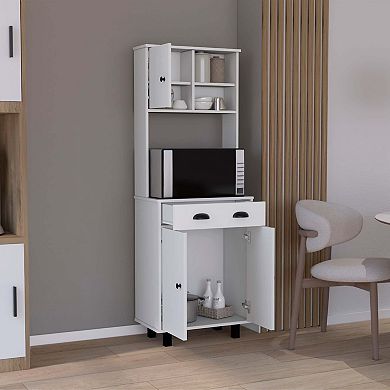 Kitchen Pantry 67" H with Two Cabinets, Two Open Shelves, and One Drawer
