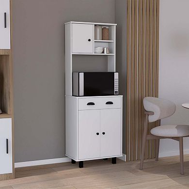 Kitchen Pantry 67" H with Two Cabinets, Two Open Shelves, and One Drawer