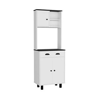 Kitchen Pantry 67" H with Two Cabinets, Two Open Shelves, and One Drawer