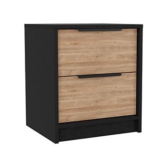 DEPOT E-SHOP Egeo Nightstand, Two Drawers, Superior Top, Black / Pine