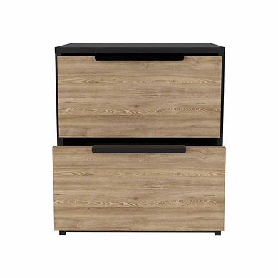 DEPOT E-SHOP Egeo Nightstand, Two Drawers, Superior Top, Black / Pine