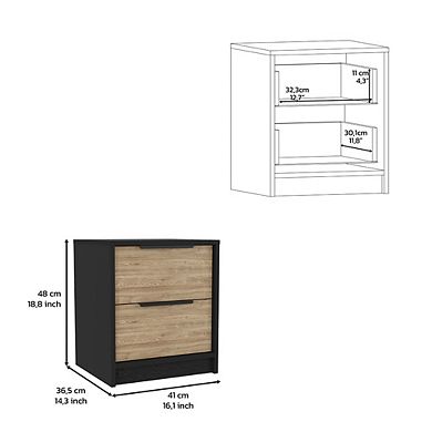 DEPOT E-SHOP Egeo Nightstand, Two Drawers, Superior Top, Black / Pine