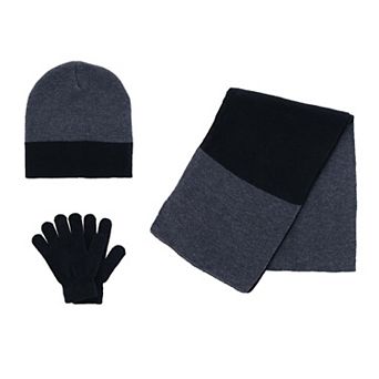 Minus 5 Degrees Boy's 8-18 Color Block Winter Beanie Scarf and Gloves Set