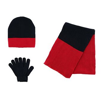 Minus 5 Degrees Boy's 8-18 Color Block Winter Beanie Scarf and Gloves Set