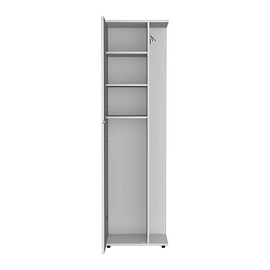 Tok Storage 71.3" H With One Door, Four Shelves And Broom And Mop Holder, White
