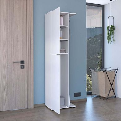 Tok Storage 71.3" H With One Door, Four Shelves And Broom And Mop Holder, White