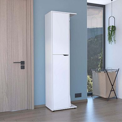 Tok Storage 71.3" H With One Door, Four Shelves And Broom And Mop Holder, White