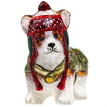Joy To The World Pembroke Welsh Corgi In Barbour Jacket Polish Glass Ornament