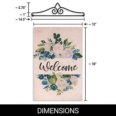 G128 Combo Set: Garden Flag Hanger And Welcome Elegant Floral Arrangement 12"x18"