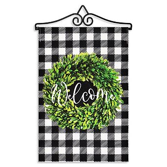 G128 Combo Set: Garden Flag Hanger And Welcome Wreath 12"x18"