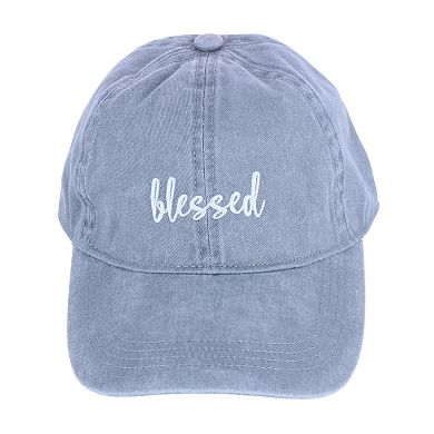 David & Young Women's Blessed Embroidered Denim Baseball Cap Hat